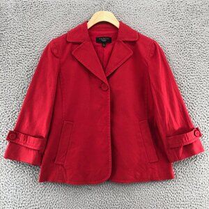 Talbots Blazer Womens 2 Petite Red Button Up 3/4 Sleeve Pockets Canvas Career